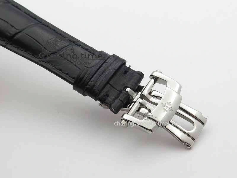 Classic Tourbillon Big Date SS White Textured Dial On Black Leather Strap
