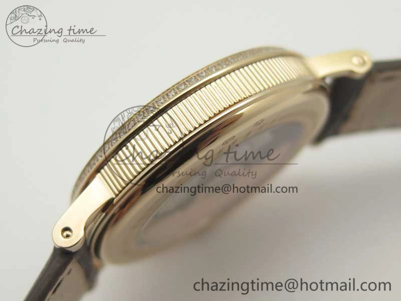 Classique Auto 5177 RG FK 1:1 Best Edition White Dial Diamonds Bezel on Brown Leather Strap MIYOTA 9015
