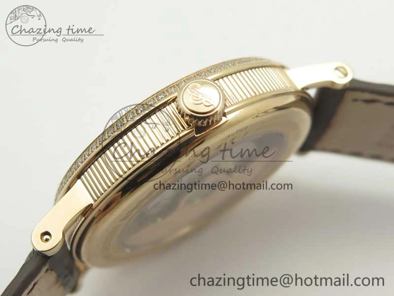 Classique Auto 5177 RG FK 1:1 Best Edition White Dial Diamonds Bezel on Brown Leather Strap MIYOTA 9015