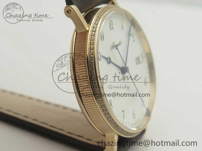 Classique Auto 5177 RG FK 1:1 Best Edition White Dial Diamonds Bezel on Brown Leather Strap MIYOTA 9015