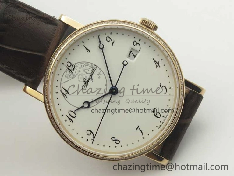 Classique Auto 5177 RG FK 1:1 Best Edition White Dial Diamonds Bezel on Brown Leather Strap MIYOTA 9015