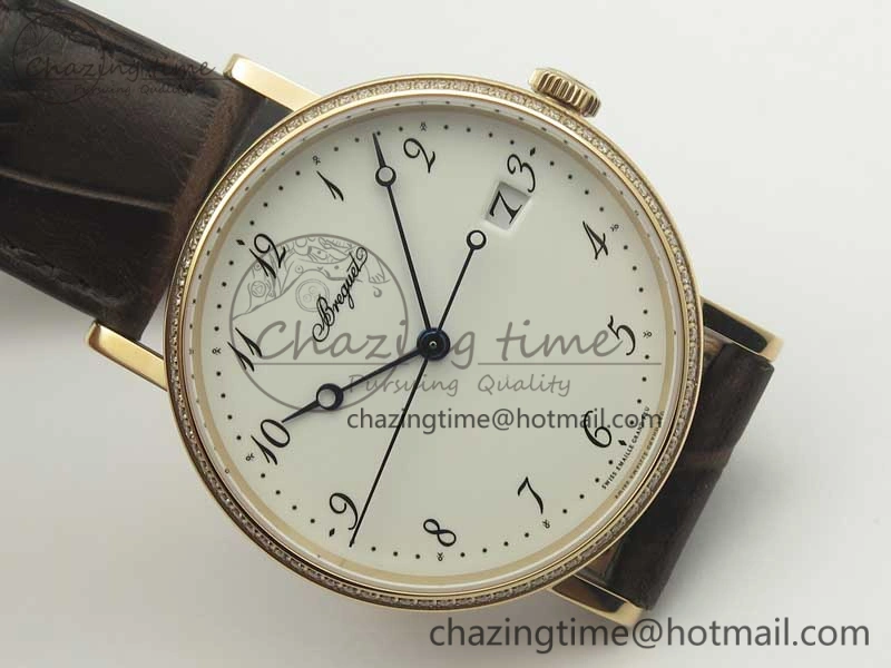 Classique Auto 5177 RG FK 1:1 Best Edition White Dial Diamonds Bezel on Brown Leather Strap MIYOTA 9015