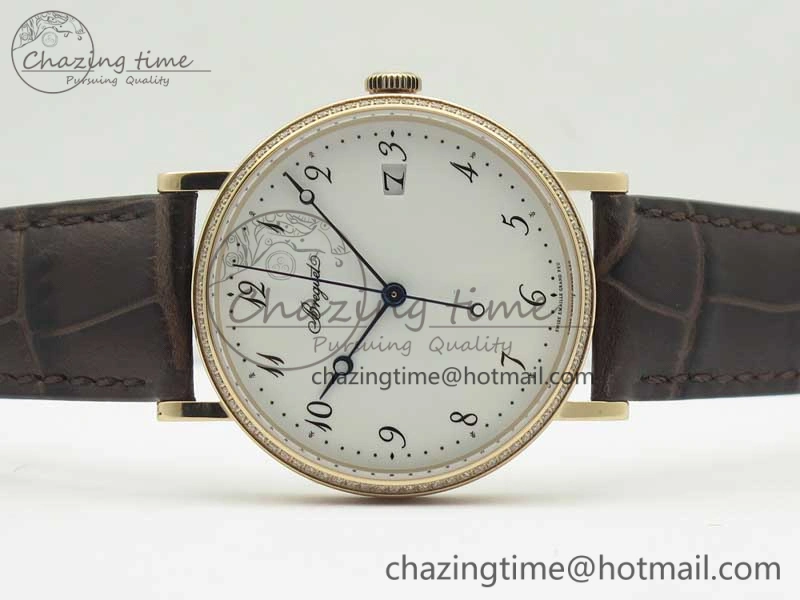 Classique Auto 5177 RG FK 1:1 Best Edition White Dial Diamonds Bezel on Brown Leather Strap MIYOTA 9015