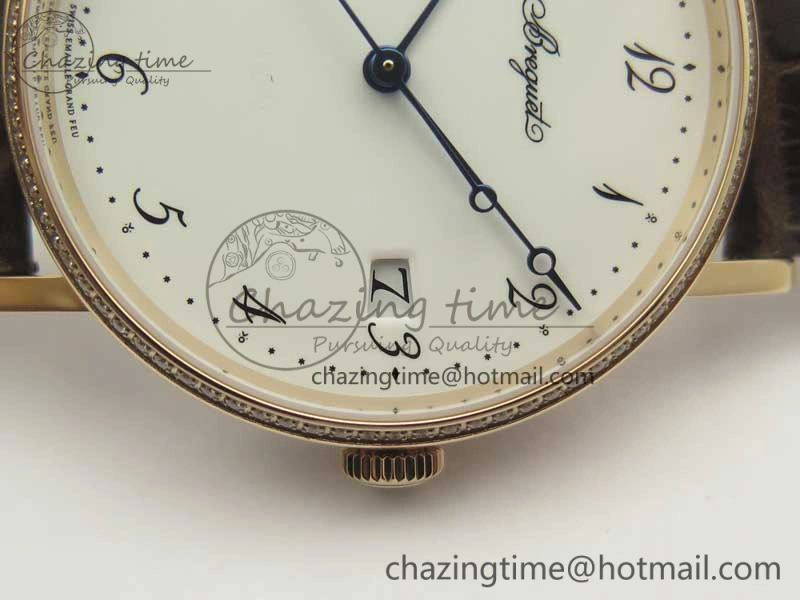 Classique Auto 5177 RG FK 1:1 Best Edition White Dial Diamonds Bezel on Brown Leather Strap MIYOTA 9015