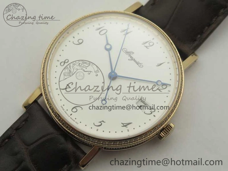 Classique Auto 5177 RG FK 1:1 Best Edition White Dial Diamonds Bezel on Brown Leather Strap MIYOTA 9015