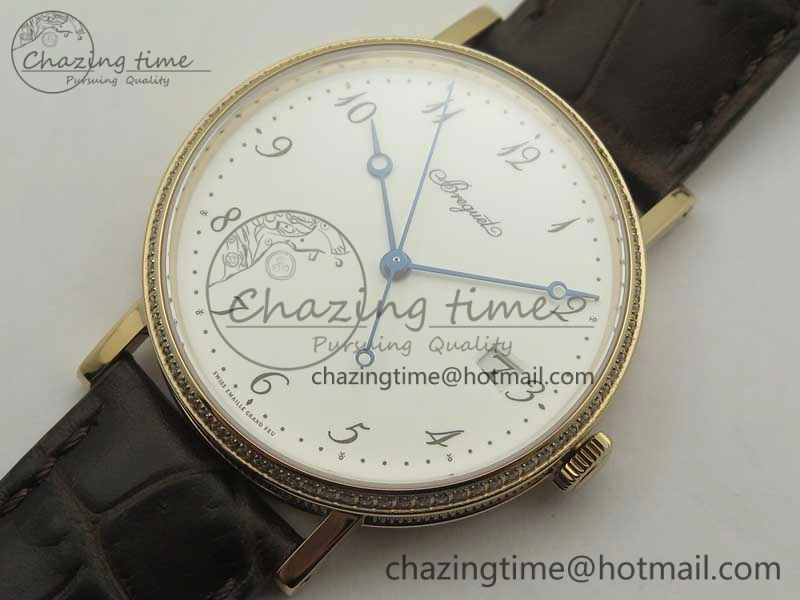 Classique Auto 5177 RG FK 1:1 Best Edition White Dial Diamonds Bezel on Brown Leather Strap MIYOTA 9015