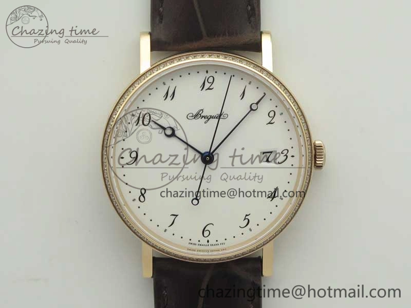 Classique Auto 5177 RG FK 1:1 Best Edition White Dial Diamonds Bezel on Brown Leather Strap MIYOTA 9015