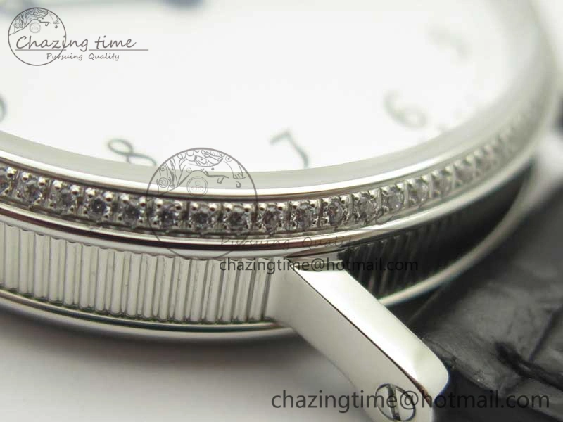 Classique Auto 5177 SS FK 1:1 Best Edition White Dial Diamonds Bezel on Black Leather Strap MIYOTA 9015