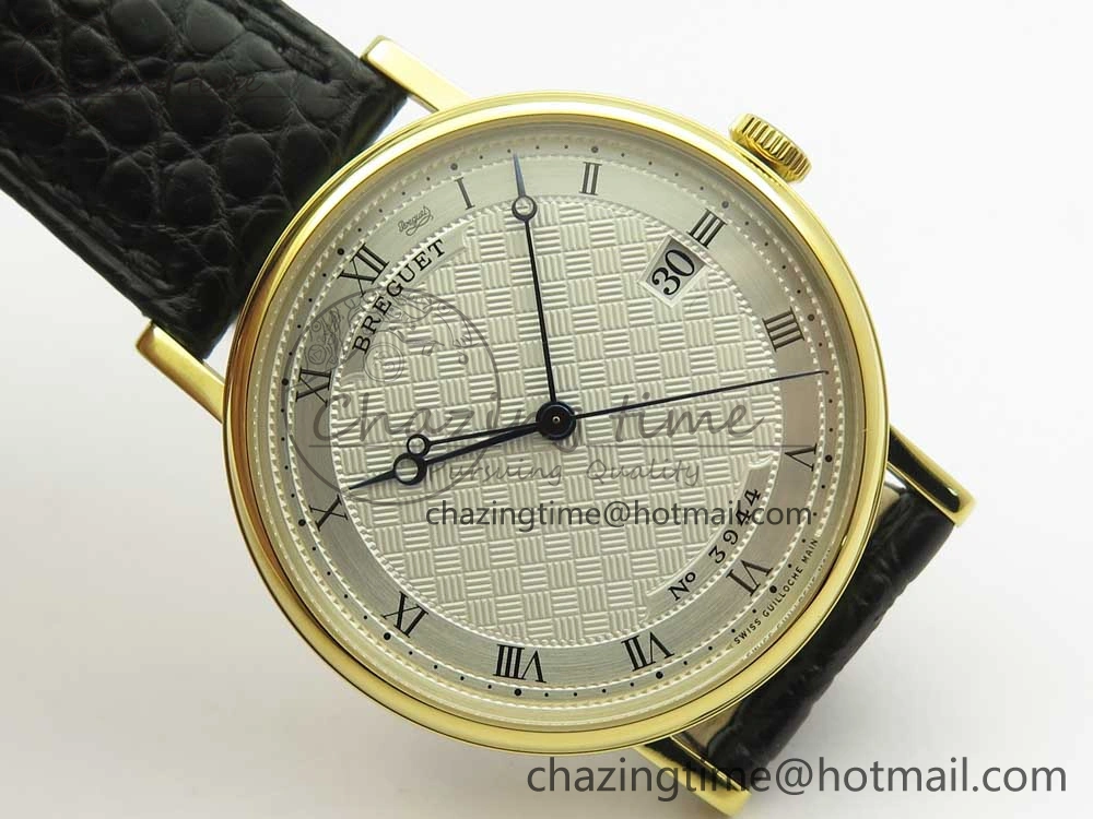 Classique Auto 5177 YG 3944 MK 1:1 Best Edition White Dial Numeral Markers On Black Leather A777Q V2