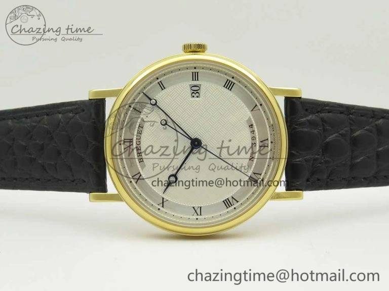 Classique Auto 5177 YG 3944 MK 1:1 Best Edition White Dial Numeral Markers On Black Leather A777Q V2