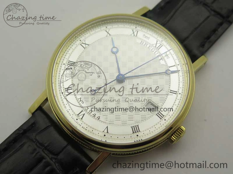 Classique Auto 5177 YG FK 1:1 Best Edition White Plaid Textured Dial on Black Leather Strap MIYOTA 9015