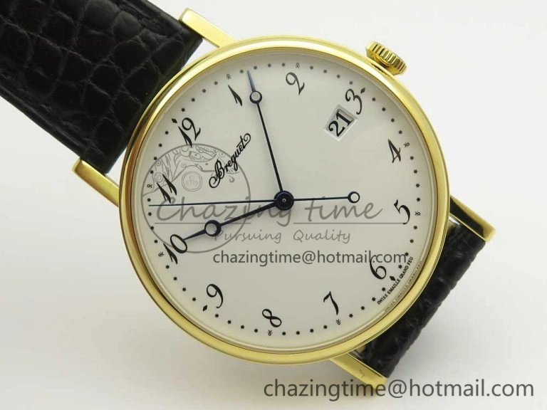 Classique Auto 5177 YG MK 1:1 Best Edition White Dial On Black Leather Strap A777Q V2