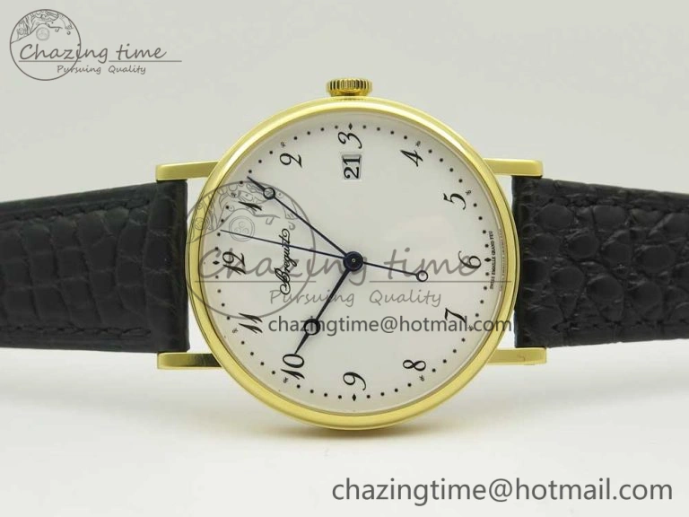 Classique Auto 5177 YG MK 1:1 Best Edition White Dial On Black Leather Strap A777Q V2