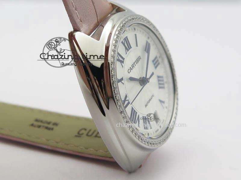 Cle de Cartier 35mm V6F Best Edition White Textured Dial ( Diamond Bezel) On Leather Strap MIYOTA9015