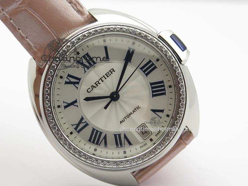 Cle de Cartier 35mm V6F Best Edition White Textured Dial ( Diamond Bezel) On Leather Strap MIYOTA9015