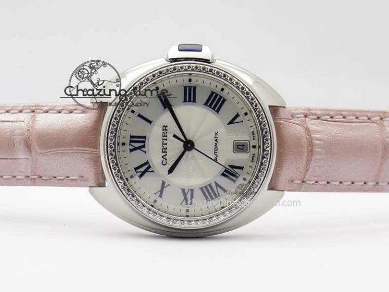 Cle de Cartier 35mm V6F Best Edition White Textured Dial ( Diamond Bezel) On Leather Strap MIYOTA9015