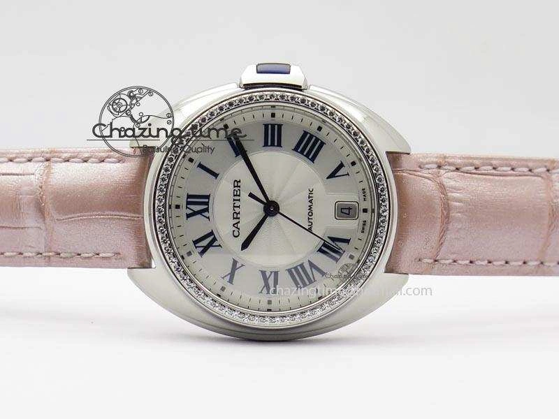 Cle de Cartier 35mm V6F Best Edition White Textured Dial ( Diamond Bezel) On Leather Strap MIYOTA9015