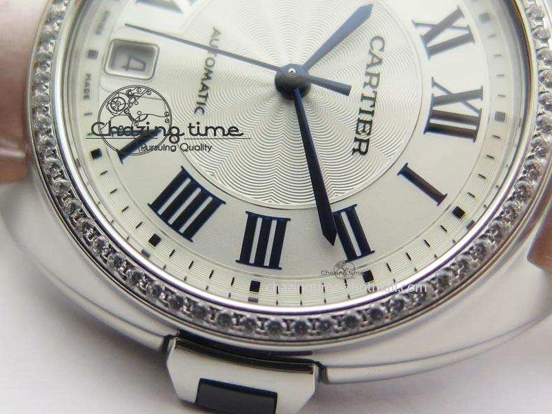 Cle de Cartier 35mm V6F Best Edition White Textured Dial ( Diamond Bezel) On Leather Strap MIYOTA9015