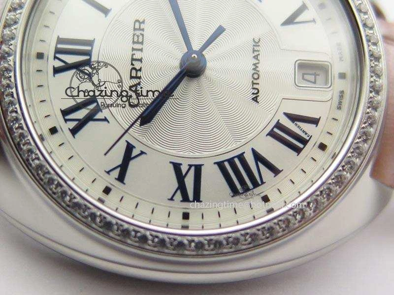 Cle de Cartier 35mm V6F Best Edition White Textured Dial ( Diamond Bezel) On Leather Strap MIYOTA9015