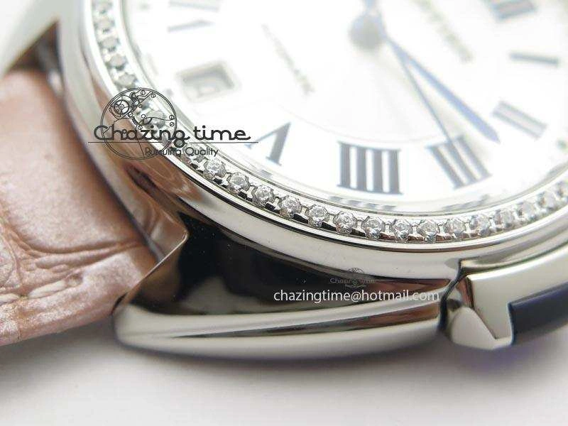 Cle de Cartier 35mm V6F Best Edition White Textured Dial ( Diamond Bezel) On Leather Strap MIYOTA9015