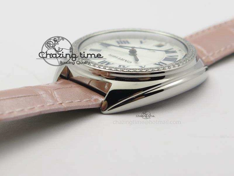 Cle de Cartier 35mm V6F Best Edition White Textured Dial ( Diamond Bezel) On Leather Strap MIYOTA9015