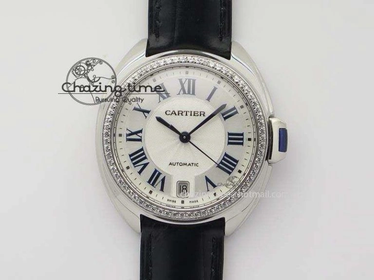Cle de Cartier 35mm V6F Best Edition White Textured Dial ( Diamond Bezel) On Leather Strap MIYOTA9015
