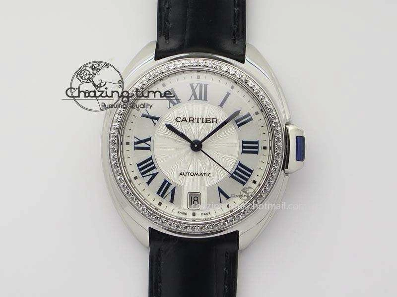 Cle de Cartier 35mm V6F Best Edition White Textured Dial ( Diamond Bezel) On Leather Strap MIYOTA9015