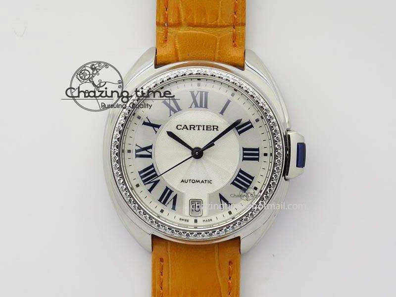 Cle de Cartier 35mm V6F Best Edition White Textured Dial ( Diamond Bezel) On Leather Strap MIYOTA9015