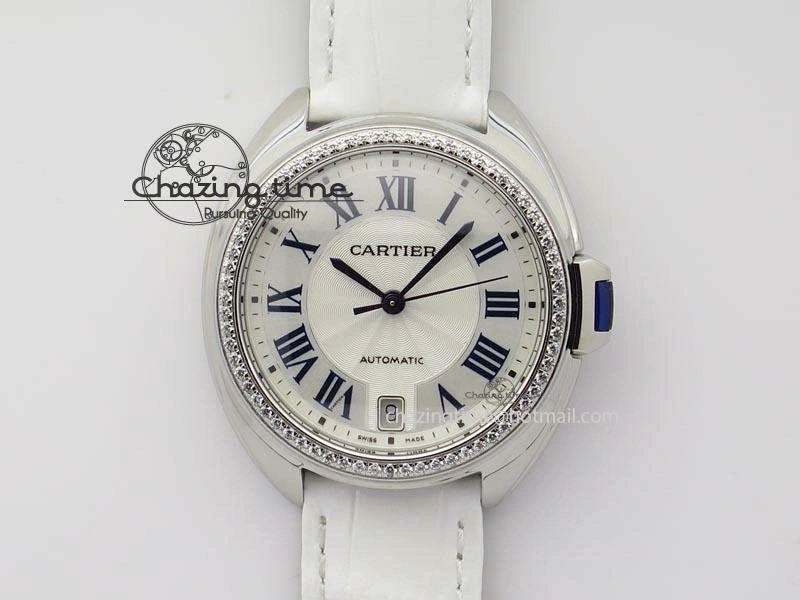 Cle de Cartier 35mm V6F Best Edition White Textured Dial ( Diamond Bezel) On Leather Strap MIYOTA9015