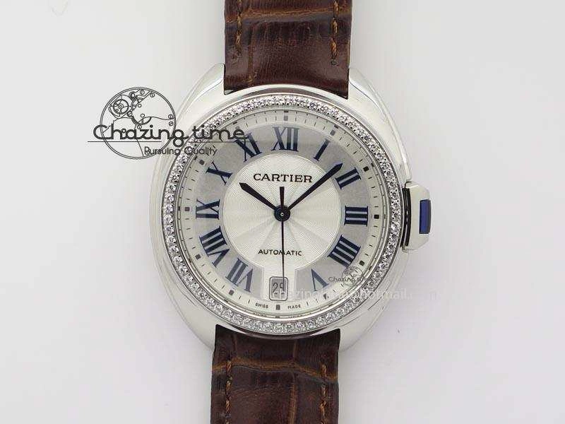 Cle de Cartier 35mm V6F Best Edition White Textured Dial ( Diamond Bezel) On Leather Strap MIYOTA9015