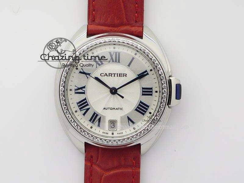 Cle de Cartier 35mm V6F Best Edition White Textured Dial ( Diamond Bezel) On Leather Strap MIYOTA9015