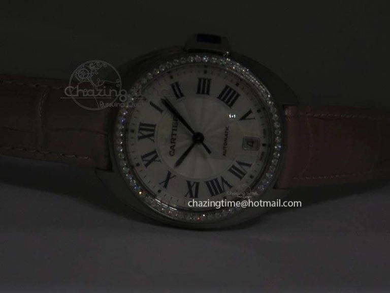 Cle de Cartier 35mm V6F Best Edition White Textured Dial ( Diamond Bezel) On Leather Strap MIYOTA9015