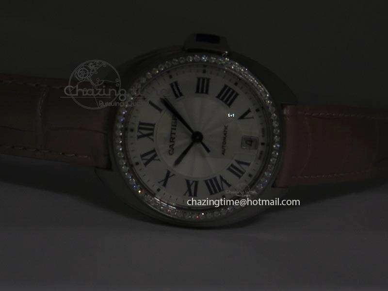 Cle de Cartier 35mm V6F Best Edition White Textured Dial ( Diamond Bezel) On Leather Strap MIYOTA9015