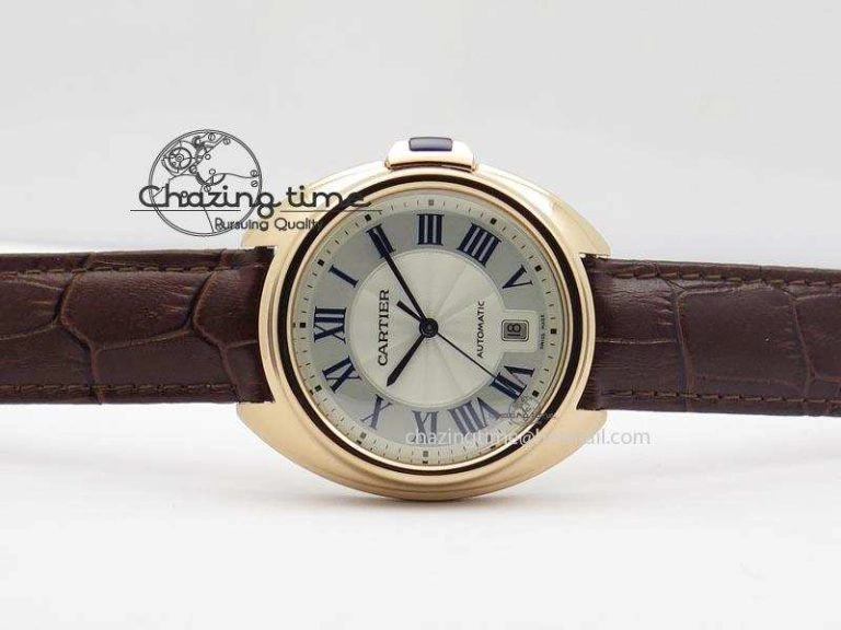 Cle de Cartier RG 35mm V6F Best Edition White Textured Dial On Deep Brown Leather Strap MIYOTA9015