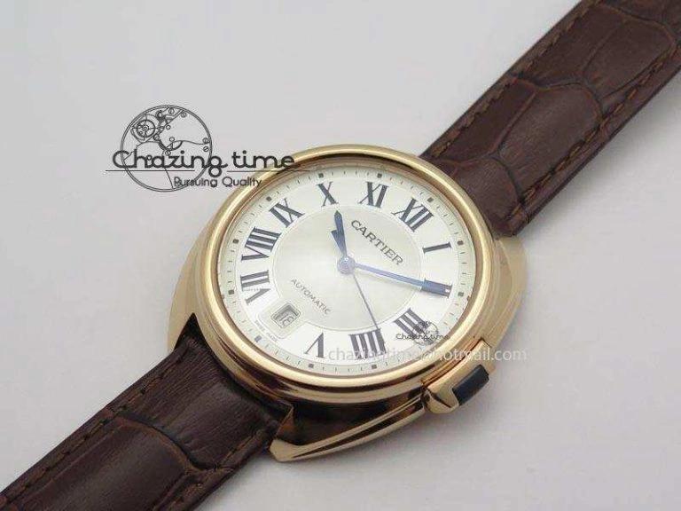 Cle de Cartier RG 35mm V6F Best Edition White Textured Dial On Deep Brown Leather Strap MIYOTA9015