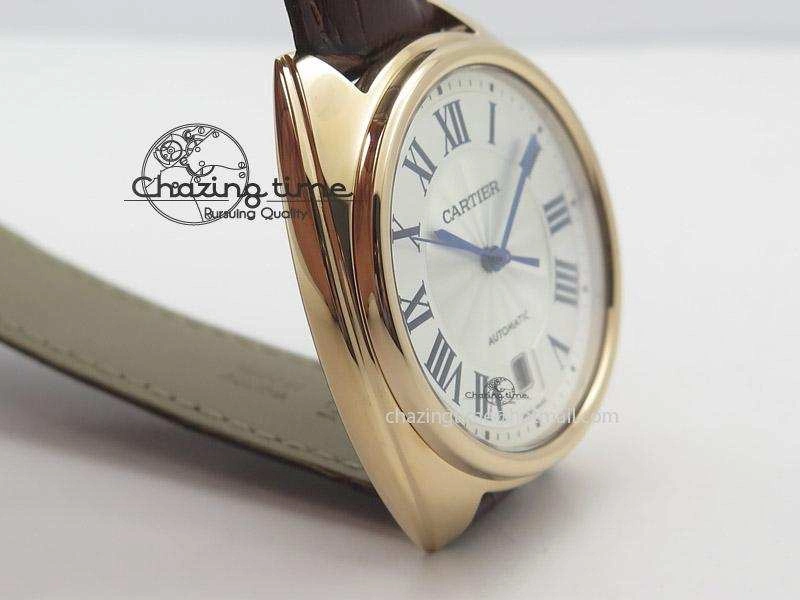 Cle de Cartier RG V6F Best Edition White Textured Dial On Brown Leather Strap MIYOTA9015