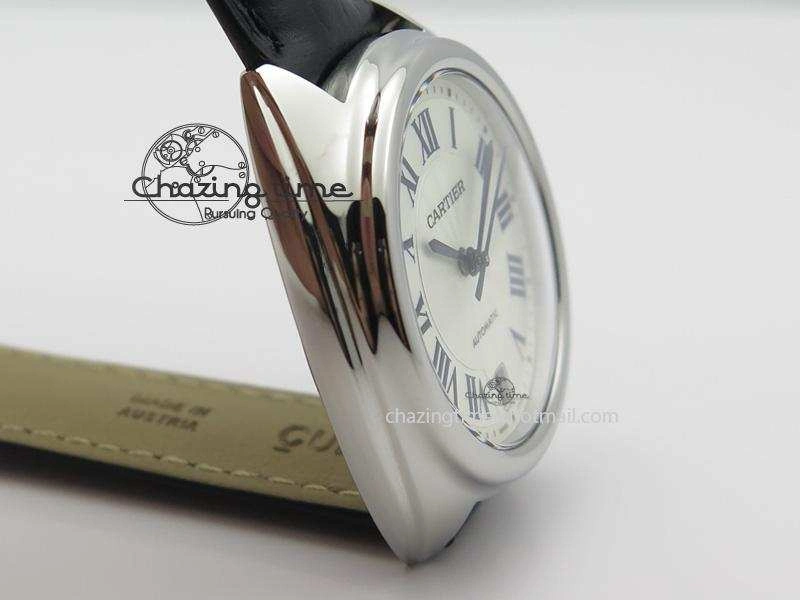 Cle de Cartier SS 35mm V6F Best Edition White Textured Dial On Black Leather Strap MIYOTA9015