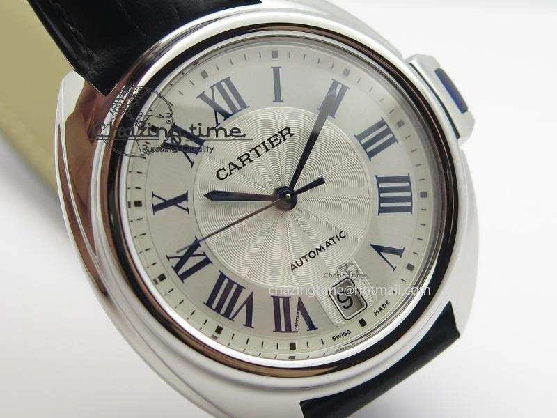 Cle de Cartier SS 35mm V6F Best Edition White Textured Dial On Black Leather Strap MIYOTA9015
