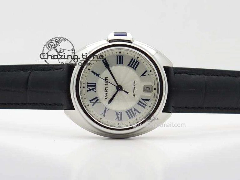 Cle de Cartier SS 35mm V6F Best Edition White Textured Dial On Black Leather Strap MIYOTA9015