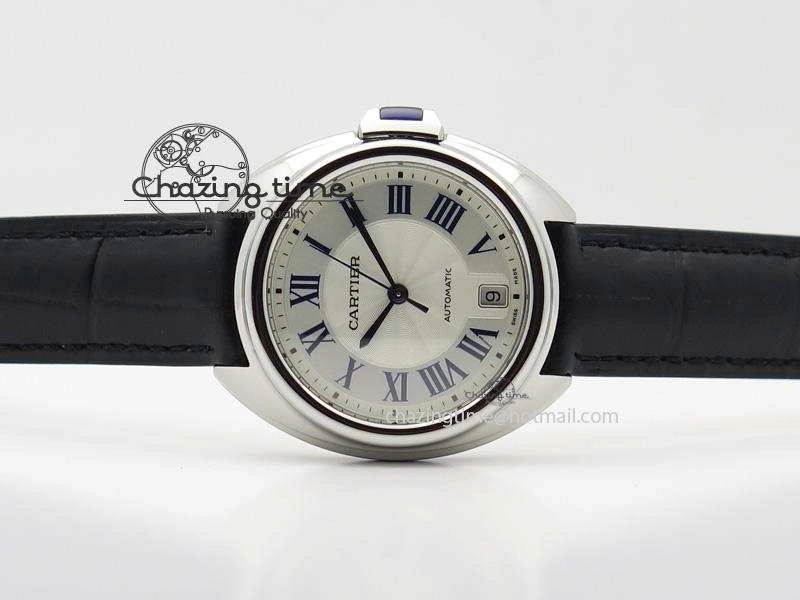 Cle de Cartier SS 35mm V6F Best Edition White Textured Dial On Black Leather Strap MIYOTA9015
