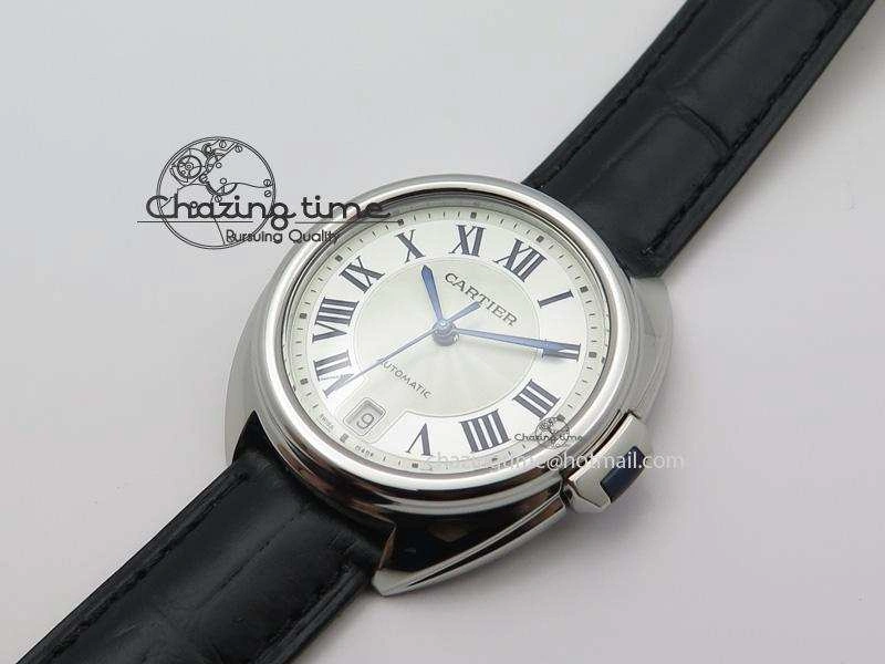 Cle de Cartier SS 35mm V6F Best Edition White Textured Dial On Black Leather Strap MIYOTA9015