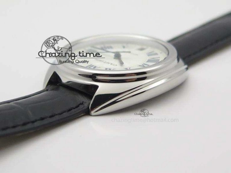 Cle de Cartier SS 35mm V6F Best Edition White Textured Dial On Black Leather Strap MIYOTA9015