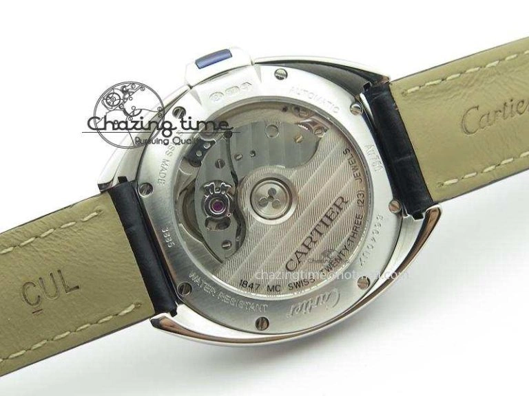 Cle de Cartier SS 35mm V6F Best Edition White Textured Dial On Black Leather Strap MIYOTA9015