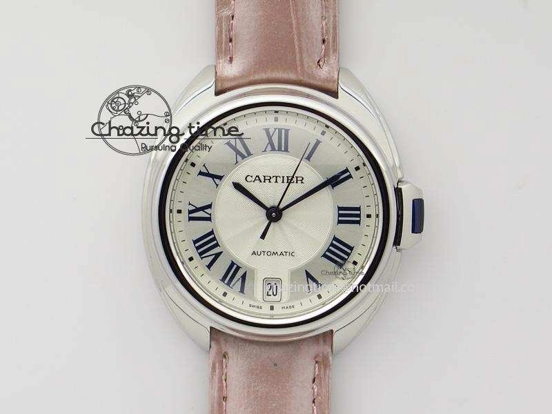 Cle de Cartier SS 35mm V6F Best Edition White Textured Dial On Pink Leather Strap MIYOTA9015