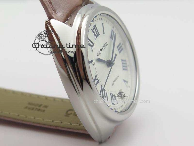 Cle de Cartier SS 35mm V6F Best Edition White Textured Dial On Pink Leather Strap MIYOTA9015