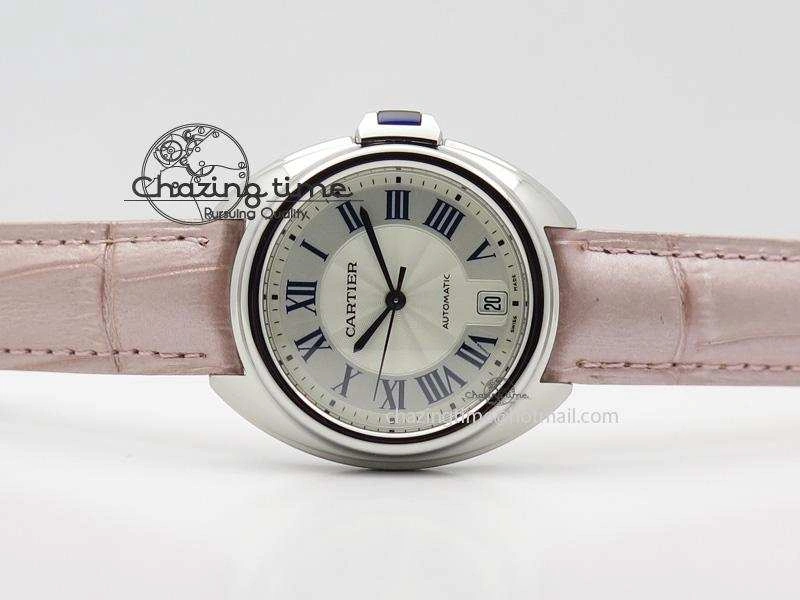 Cle de Cartier SS 35mm V6F Best Edition White Textured Dial On Pink Leather Strap MIYOTA9015