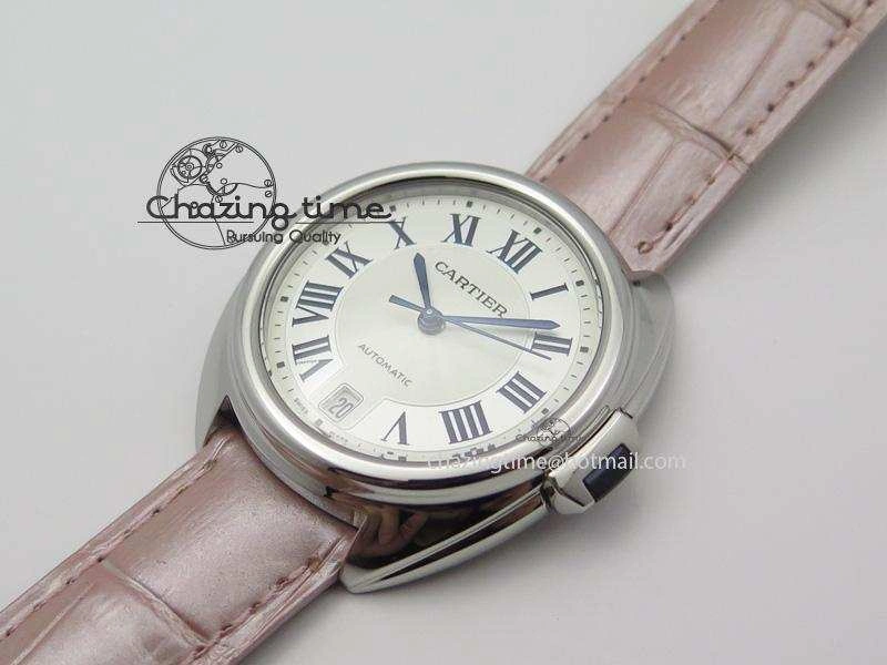 Cle de Cartier SS 35mm V6F Best Edition White Textured Dial On Pink Leather Strap MIYOTA9015