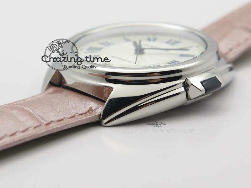Cle de Cartier SS 35mm V6F Best Edition White Textured Dial On Pink Leather Strap MIYOTA9015