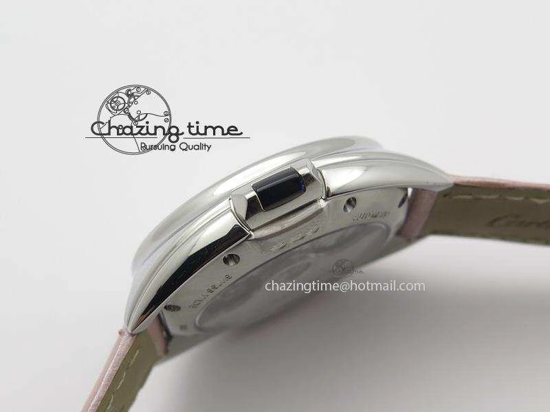 Cle de Cartier SS 35mm V6F Best Edition White Textured Dial On Pink Leather Strap MIYOTA9015