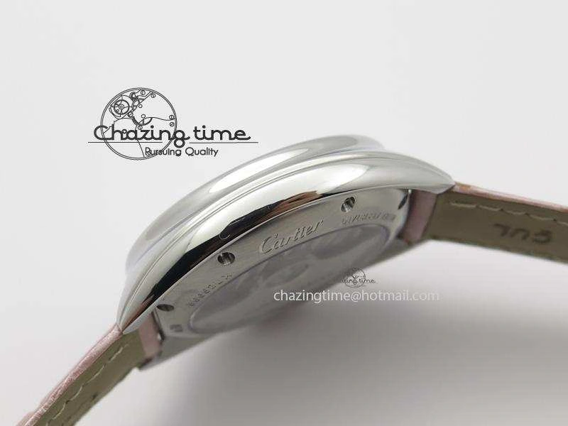 Cle de Cartier SS 35mm V6F Best Edition White Textured Dial On Pink Leather Strap MIYOTA9015